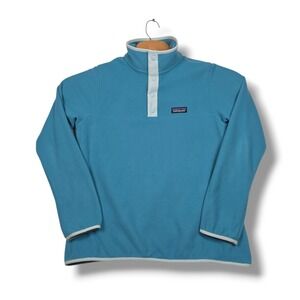 Patagonia Micro D Snap-T Fleece Pullover Womens Medium Mako Blue Teal Snap Mock